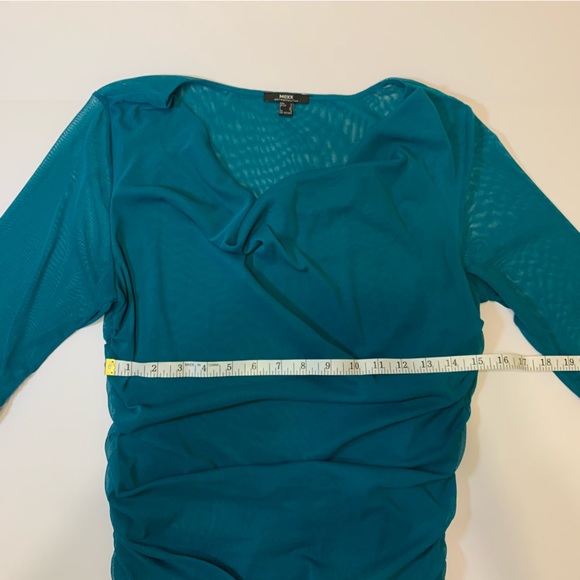 Teal stretchy Mexx Metropolitan short sleeve blouse. Sz L - Picture 3 of 5